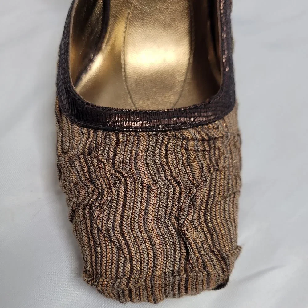 MAX STUDIO heels metallic bronze brown square toe fabric and leather slingback 8